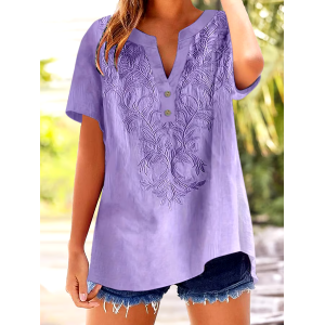 🌸Buy 3 get 12% off丨Women's Alzheimer's Awareness Floral Print Button Up V-Neck Short Sleeve Shirt