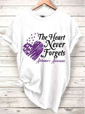 💜Buy 3 get 12% off丨Women's  The Heart Never Forgets Alzheimer's Awareness Printed Short-Sleeved T-Shirt