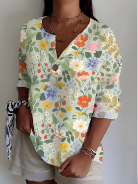 Women's Casual Forest Wildflower Print Shirt