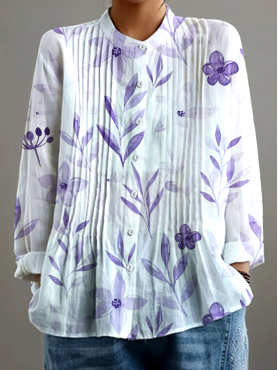 Women's Retro Alzheimer's Awareness Floral Art Print Casual Shirt