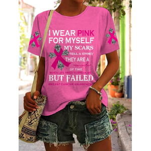 🎀Buy 3 get 12% off丨Women's Casual Breast Cancer Healing Printed Round Neck Short Sleeve T-Shirt