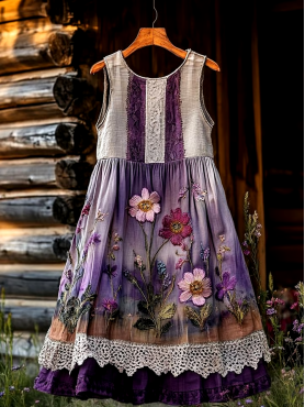 💜Buy 3 get 12% off丨Woman's Purple Floral Art Printed Vest Dress