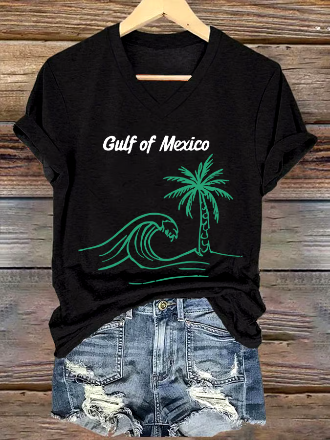 🌊Buy 3 get 12% off丨Women's Gulf Of Mexico Printed V Neck T-shirt
