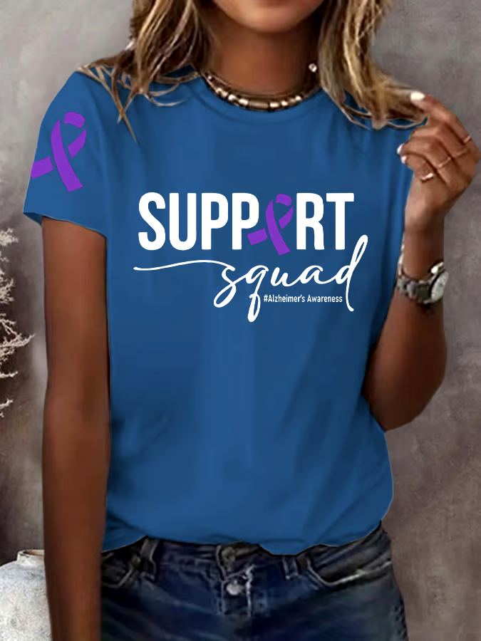💜Buy 3 get 12% off丨Women's Support Squad Alzheimer's Printed Short-Sleeved T-Shirt