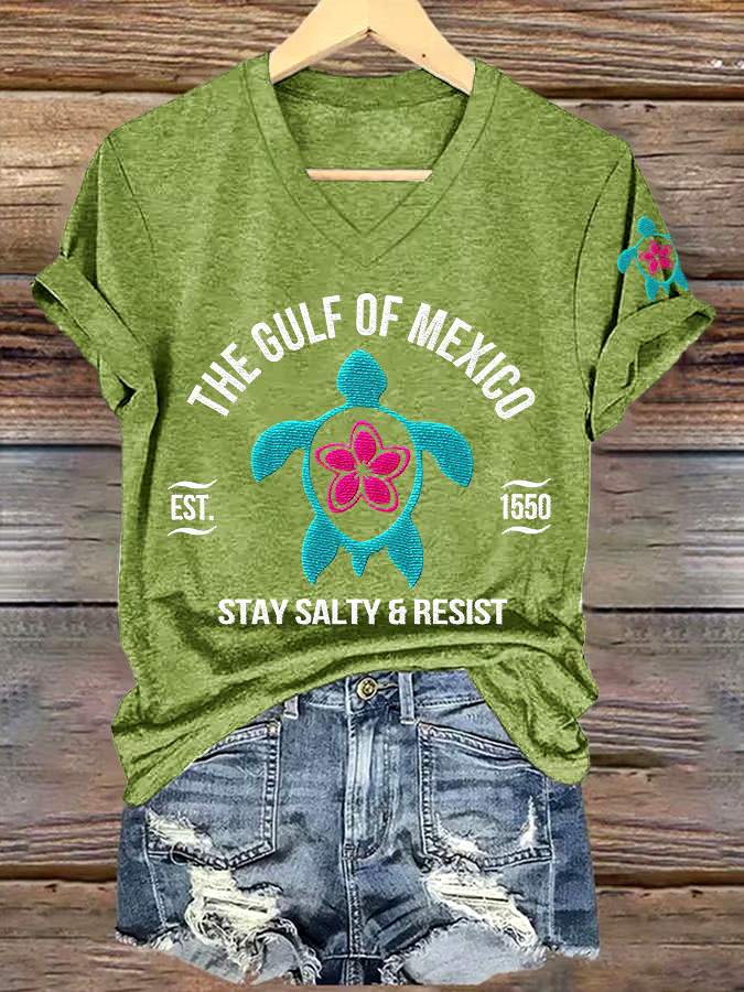 🌊Buy 3 get 12% off丨Women's Gulf Of Mexico Printed V Neck T-shirt