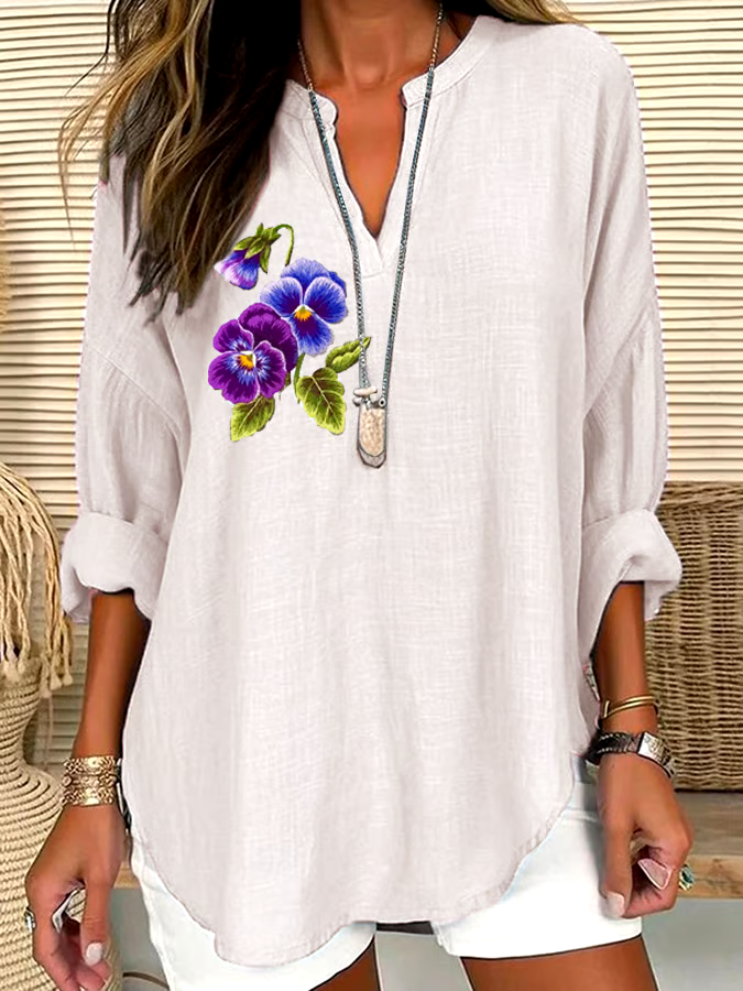 💜Buy 3 get 12% off丨Women's Purple Floral Loose Long Sleeve Crew Neck Top