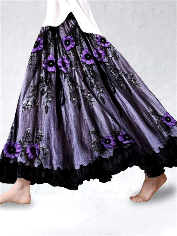 💜Buy 3 get 12% off丨Women's Purple Floral Art Print Skirt