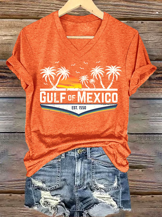 🌊Buy 3 get 12% off丨Women's Gulf Of Mexico Printed V Neck T-Shirt
