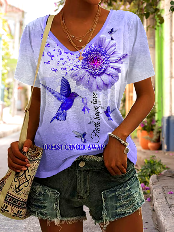 🎀Buy 3 get 12% off丨Faith Hope Love Breast Cancer Awareness Print T-Shirt