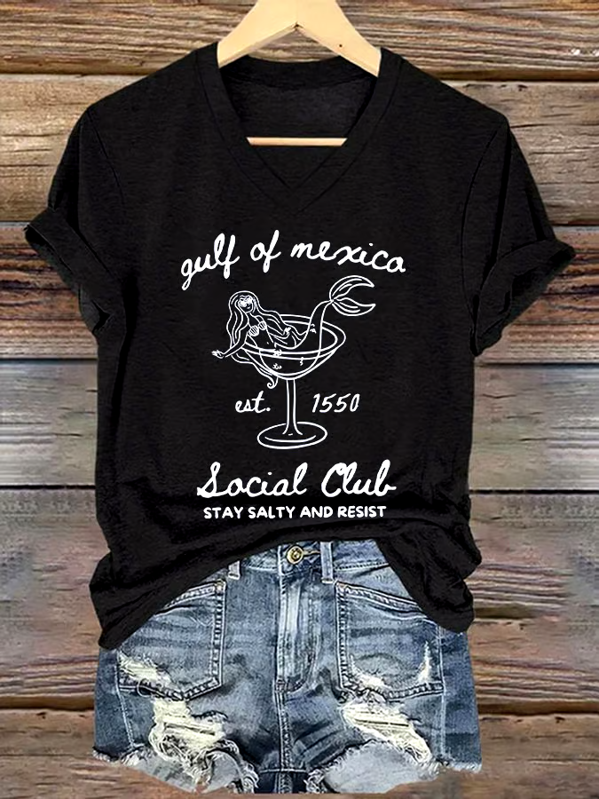 🌊Buy 3 get 12% off丨Women's Gulf Of Mexico Printed V Neck T-shirt