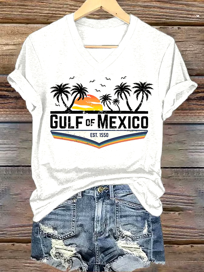 🌊Buy 3 get 12% off丨Women's Gulf Of Mexico Printed V Neck T-Shirt