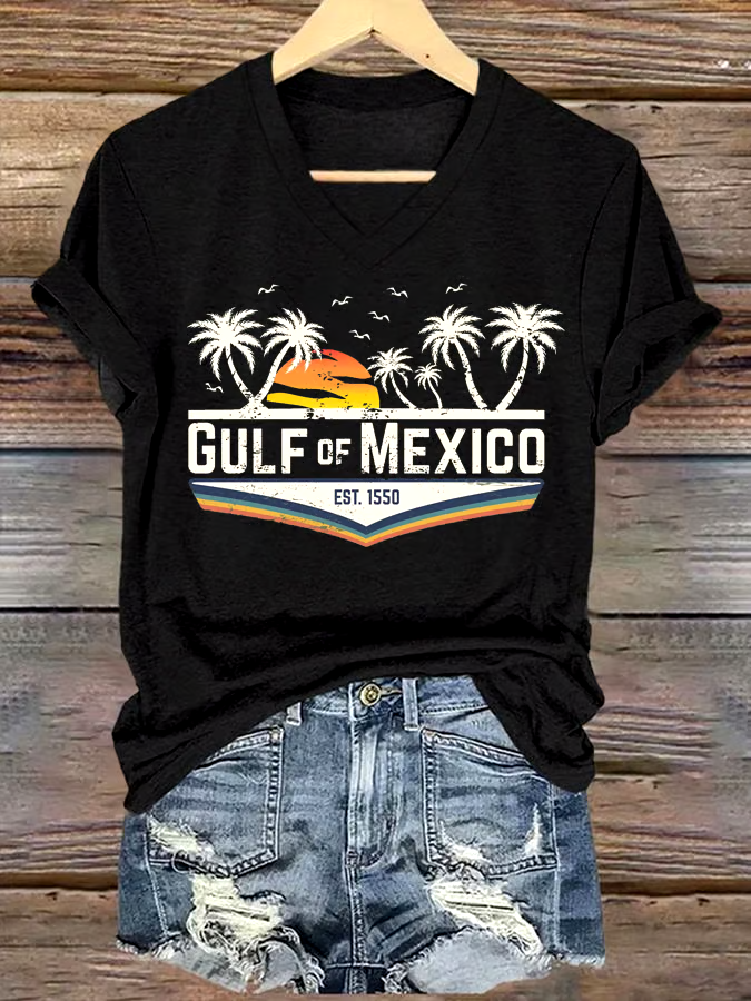 🌊Buy 3 get 12% off丨Women's Gulf Of Mexico Printed V Neck T-Shirt