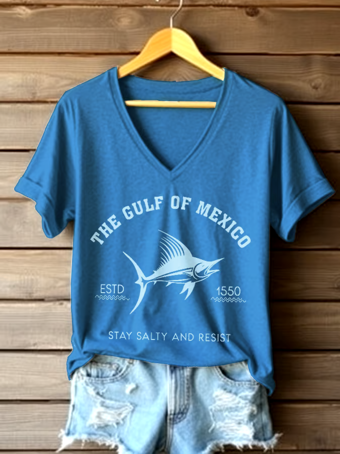 🌊Buy 3 get 12% off丨Women's Gulf Of Mexico Printed V Neck T-shirt