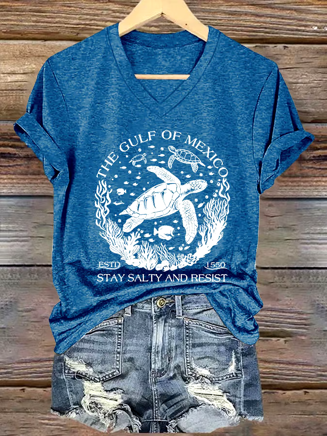 🌊Buy 3 get 12% off丨Women's The Gulf Of Mexico Printed V Neck T-shirt
