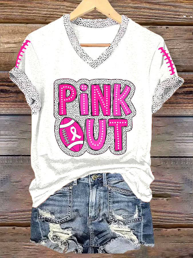 🎀Buy 3 get 12% off丨Women's Pink Out Football Breast Cancer Print T-Shirt