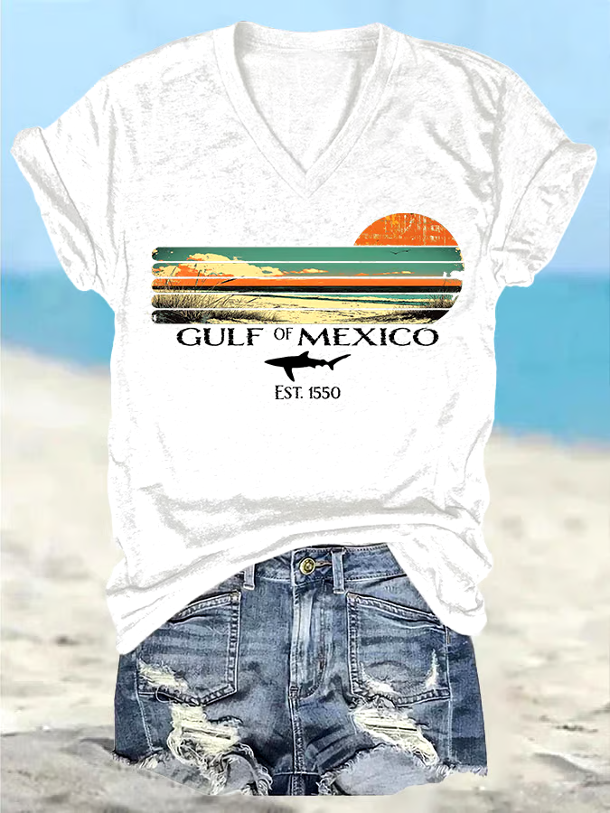 🌊Buy 3 get 12% off丨Women's Retro Gulf Of Mexico Print T-Shirt