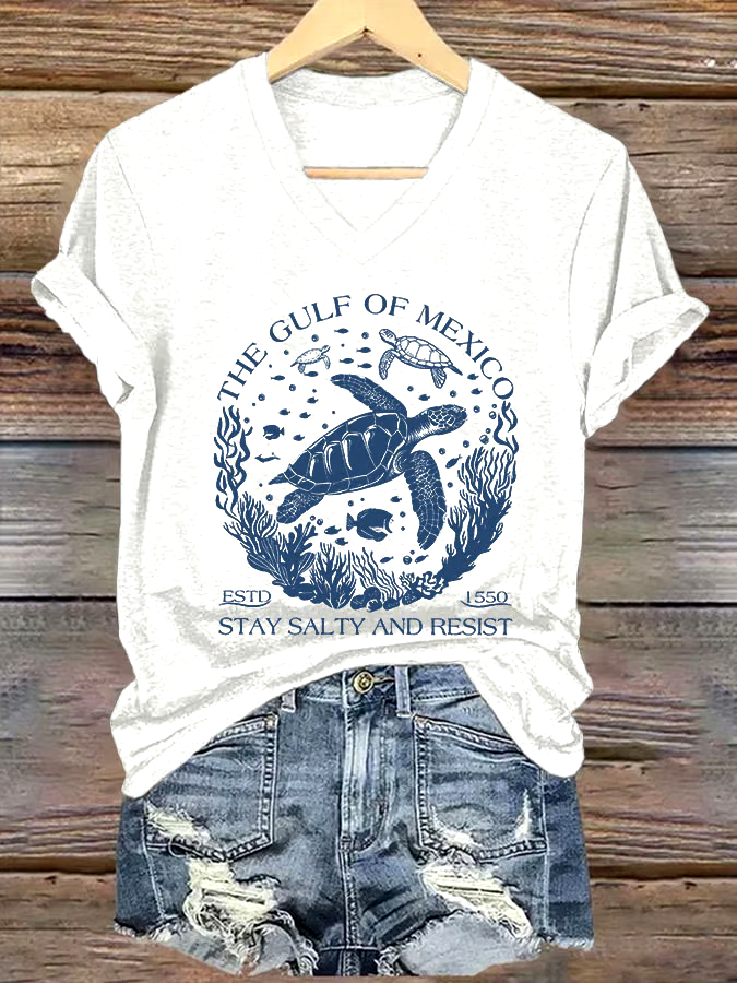 🌊Buy 3 get 12% off丨Women's The Gulf Of Mexico Printed V Neck T-shirt