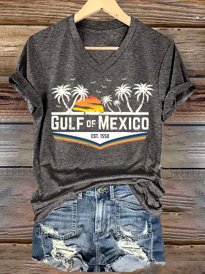 🌊Buy 3 get 12% off丨Women's Gulf Of Mexico Printed V Neck T-Shirt