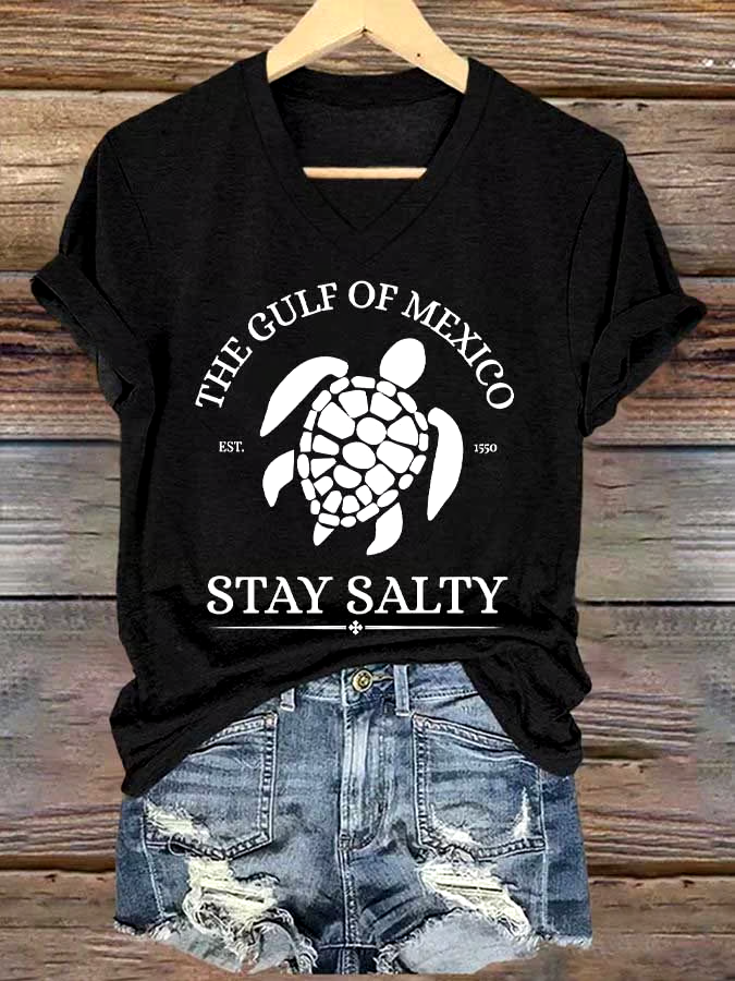 🌊Buy 3 get 12% off丨Women's Gulf Of Mexico Printed V Neck T-shirt