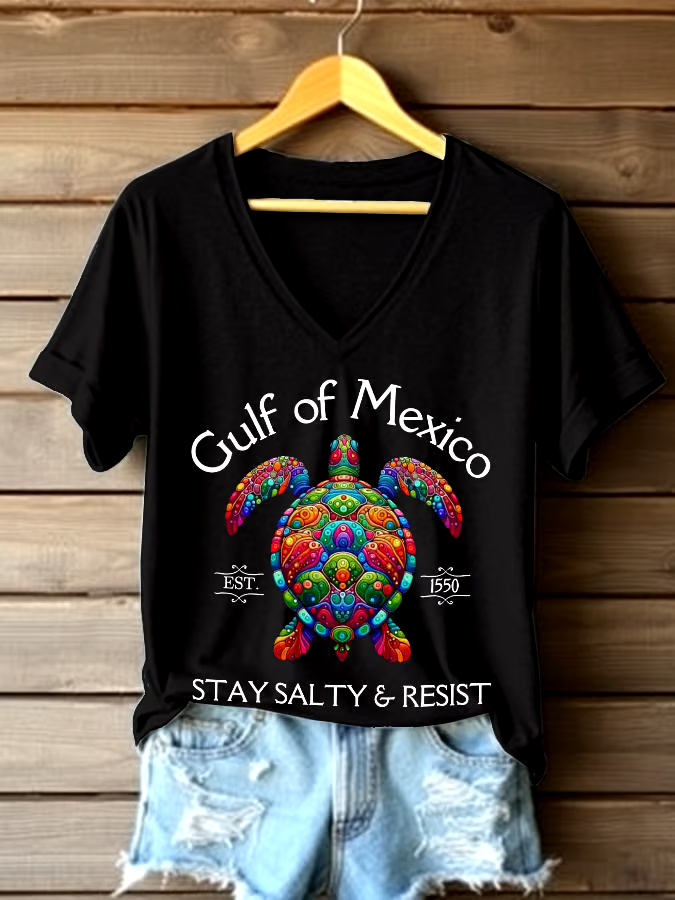 🌊Buy 3 get 12% off丨Women's Gulf Of Mexico Printed V Neck T-shirt