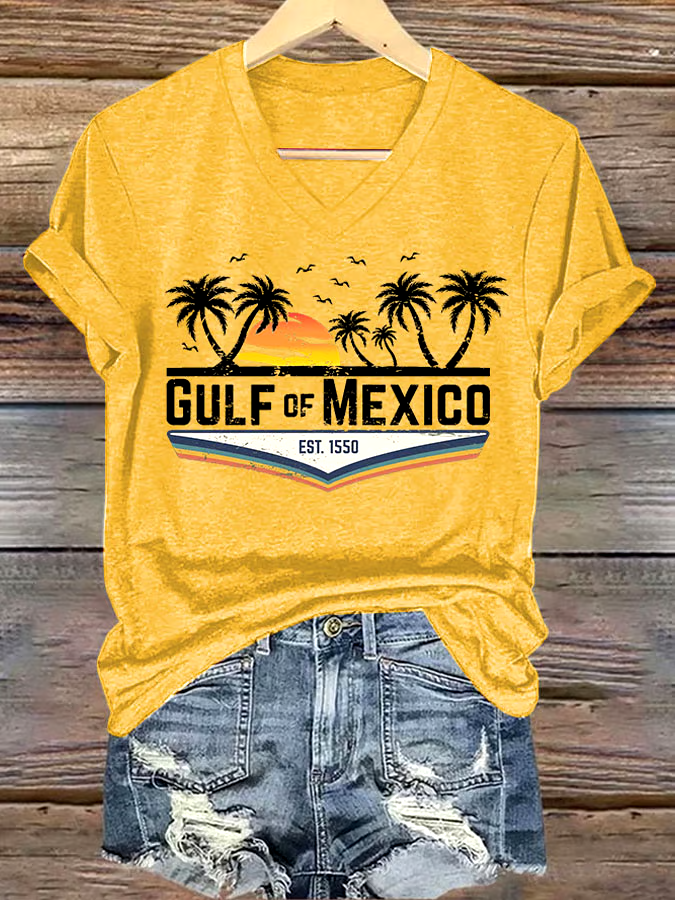🌊Buy 3 get 12% off丨Women's Gulf Of Mexico Printed V Neck T-Shirt