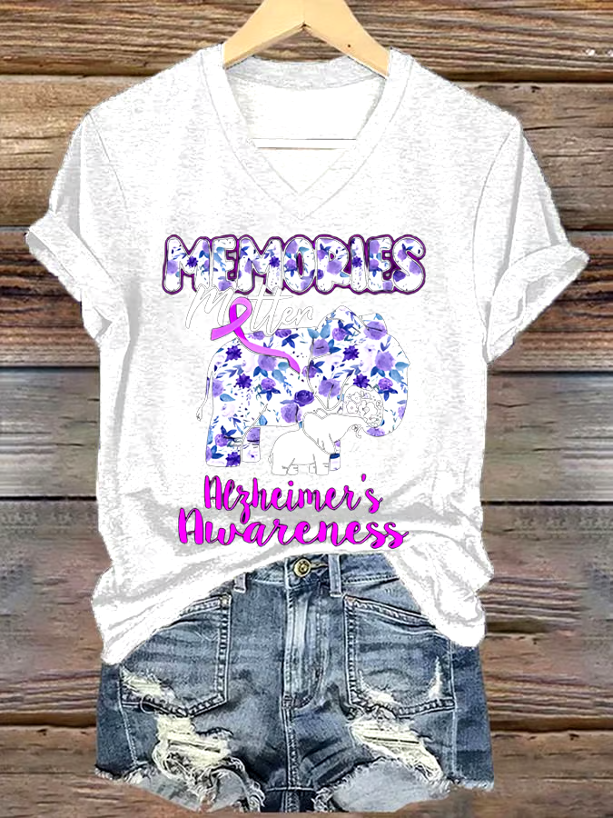 💜Buy 3 get 12% off丨Women's Alzheimer's I Will Remember Awareness Print Short Sleeve T-Shirt