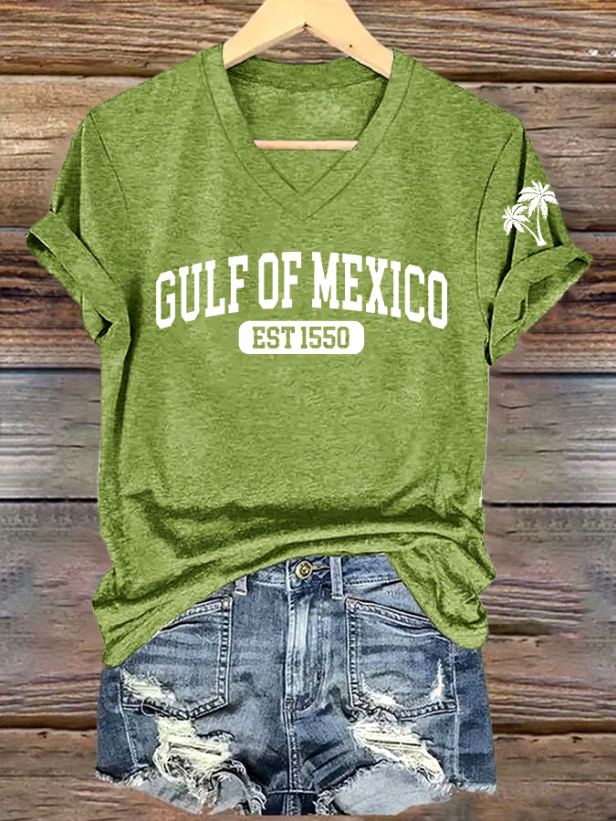 🌊Buy 3 get 12% off丨Women's Gulf Of Mexico Printed V Neck T-Shirt