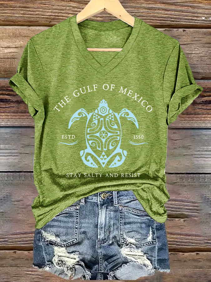 🌊Buy 3 get 12% off丨Women's Gulf Of Mexico Printed V Neck T-Shirt