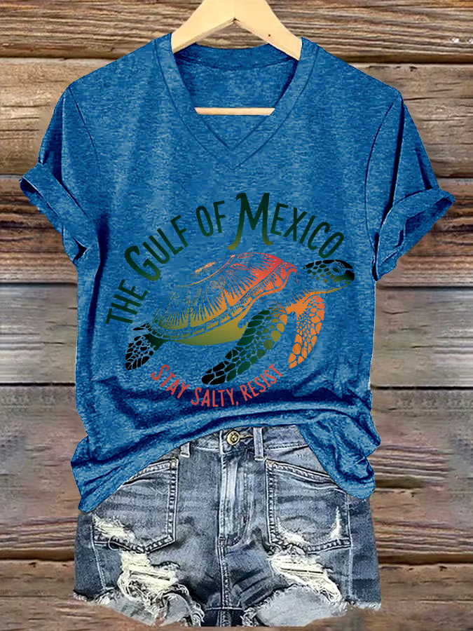 🌊Buy 3 get 12% off丨Women's Sea Turtle The Gulf Of Mexico Printed V Neck T-shirt