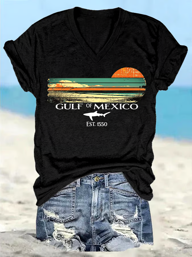 🌊Buy 3 get 12% off丨Women's Retro Gulf Of Mexico Print T-Shirt