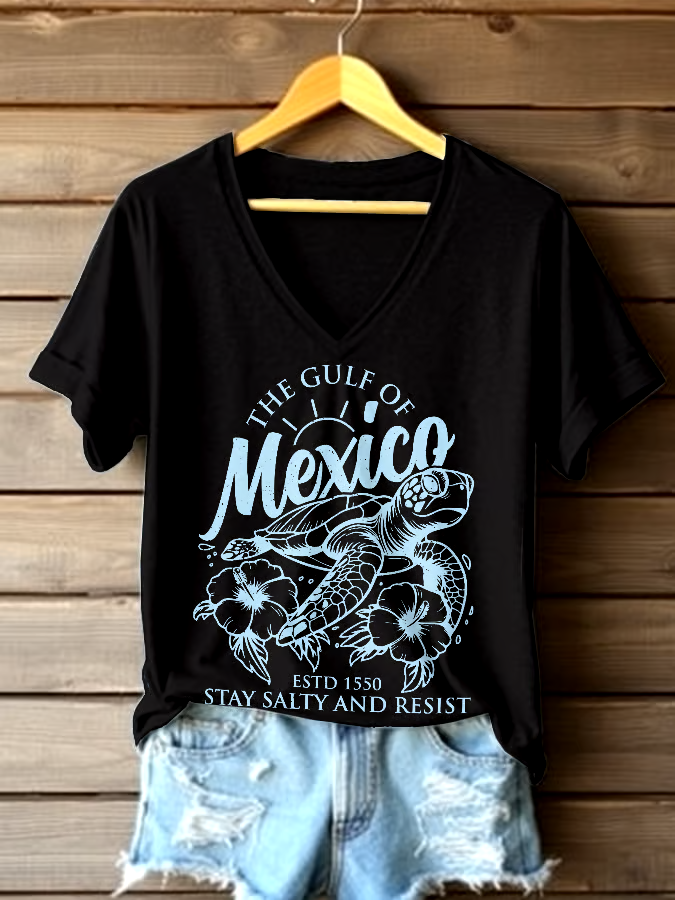 🌊Buy 3 get 12% off丨Women's Gulf Of Mexico Printed V Neck T-shirt