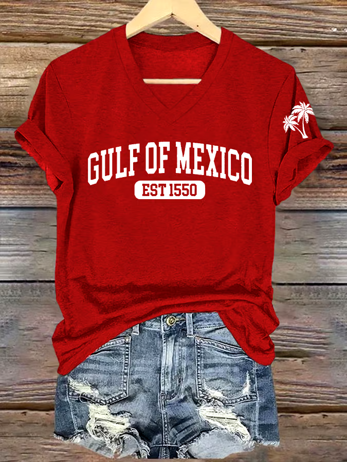 🌊Buy 3 get 12% off丨Women's Gulf Of Mexico Printed V Neck T-Shirt