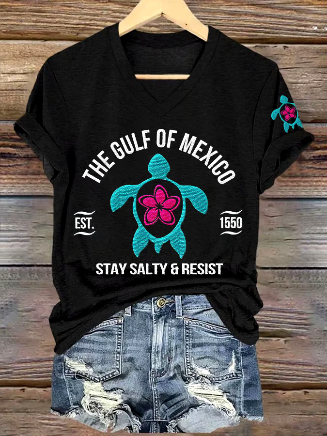 🌊Buy 3 get 12% off丨Women's Gulf Of Mexico Printed V Neck T-shirt
