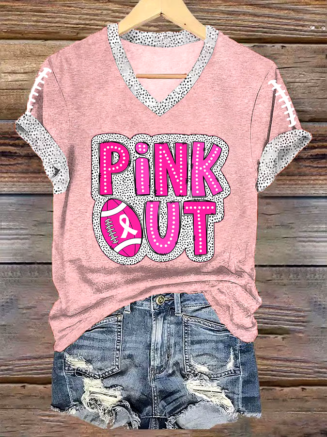 🎀Buy 3 get 12% off丨Women's Pink Out Football Breast Cancer Print T-Shirt