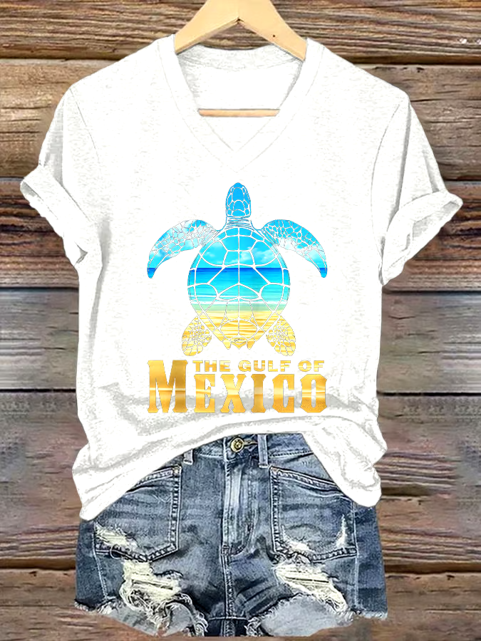 🌊Buy 3 get 12% off丨Women's Gulf Of Mexico Printed V Neck T-shirt