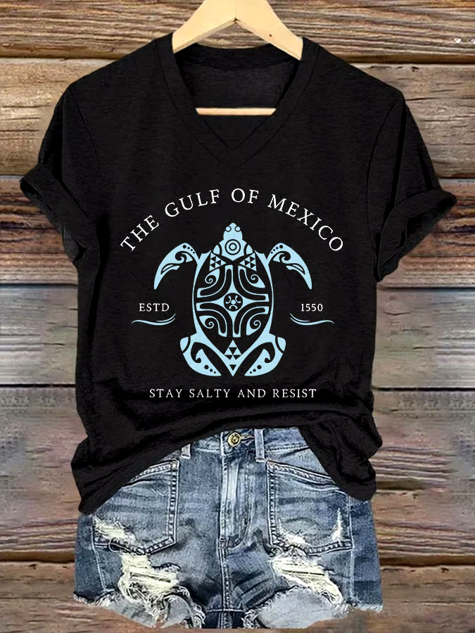 🌊Buy 3 get 12% off丨Women's Gulf Of Mexico Printed V Neck T-Shirt