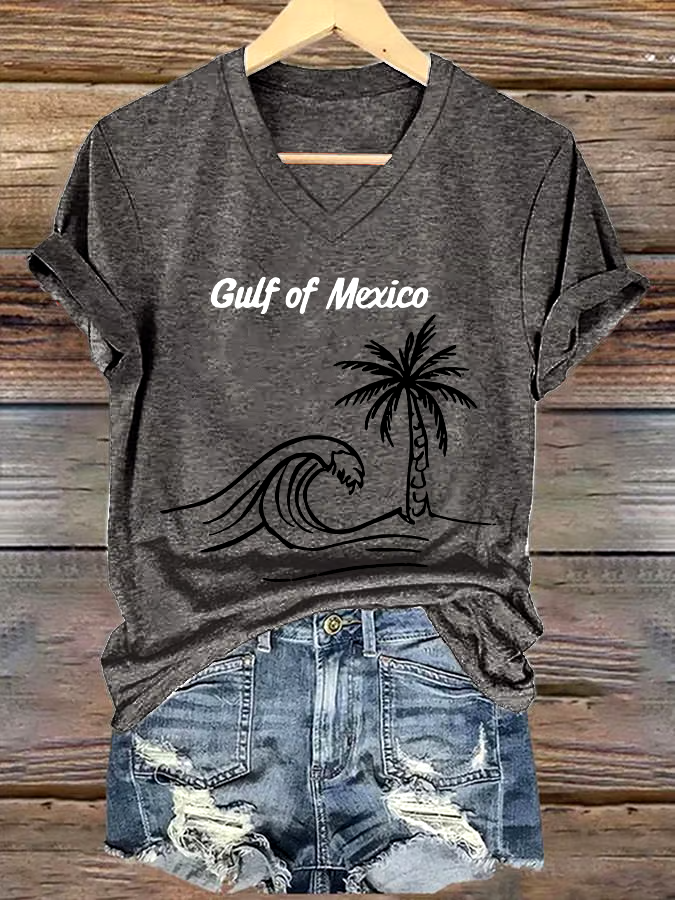 🌊Buy 3 get 12% off丨Women's Gulf Of Mexico Printed V Neck T-shirt
