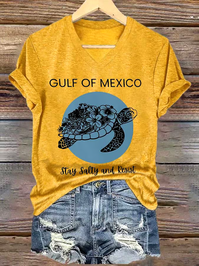 Women's Gulf Of Mexico Printed V Neck T-shirt