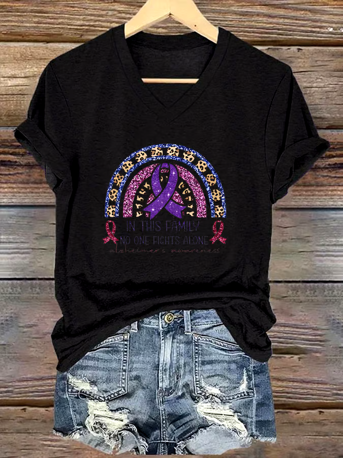 💜Buy 3 get 12% off丨Women's Alzheimer's Purple Ribbon Awareness Print Short Sleeve T-Shirt