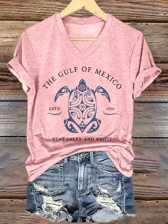 🌊Buy 3 get 12% off丨Women's Gulf Of Mexico Printed V Neck T-Shirt