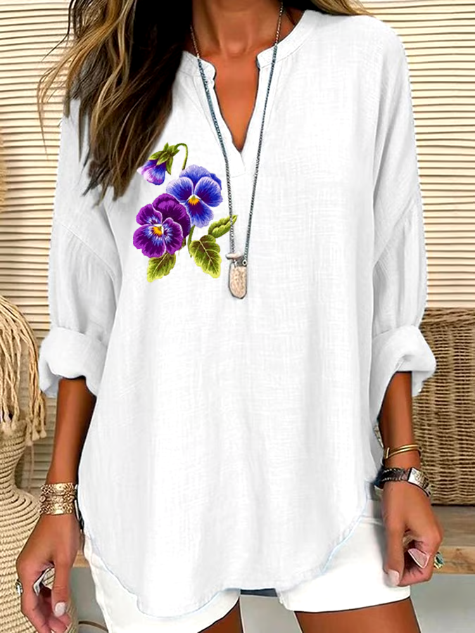 💜Buy 3 get 12% off丨Women's Purple Floral Loose Long Sleeve Crew Neck Top