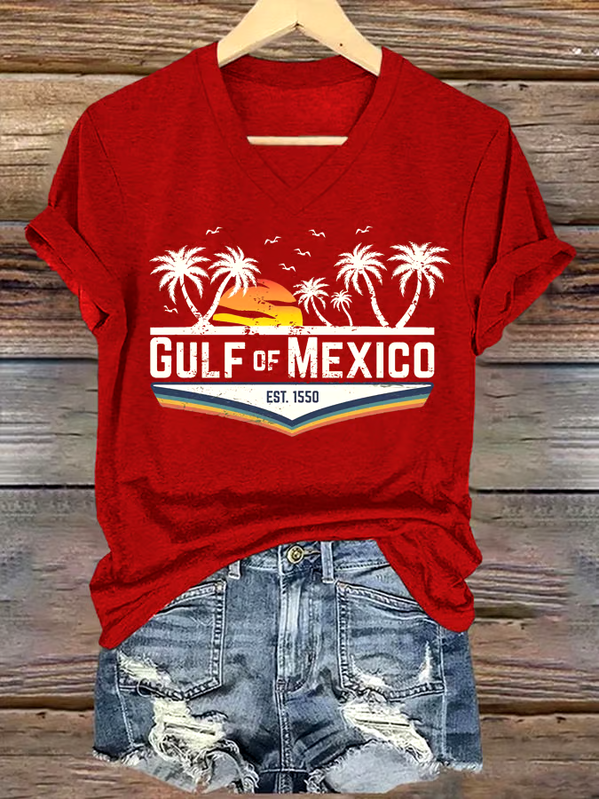 🌊Buy 3 get 12% off丨Women's Gulf Of Mexico Printed V Neck T-Shirt