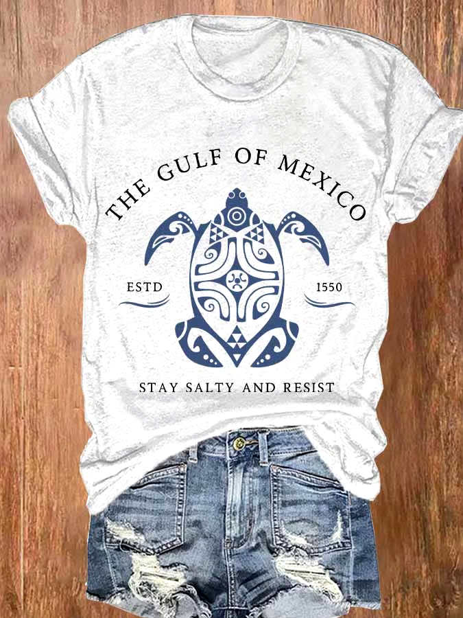 🌊Buy 3 get 12% off丨Women's Gulf Of Mexico Print Round Neck T-Shirt