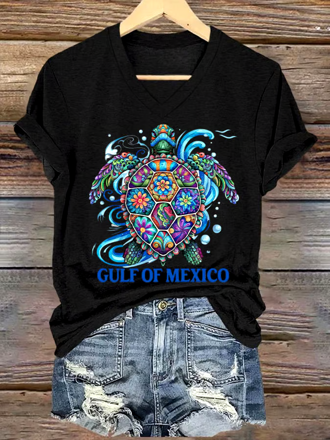 🌊Buy 3 get 12% off丨Women's Gulf Of Mexico Printed V Neck T-shirt