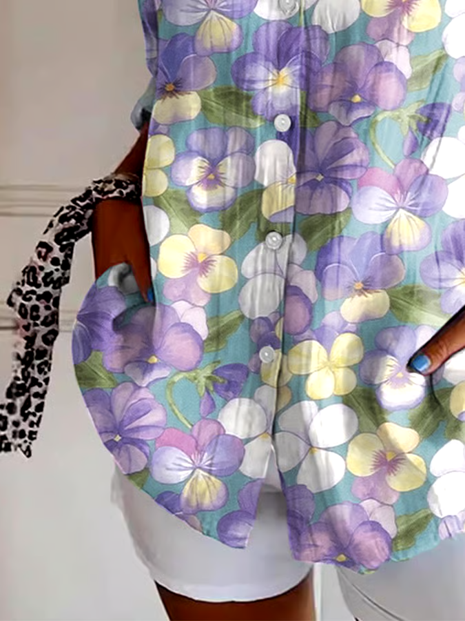 💜Buy 3 get 12% off丨Women's Art Purple Pansy Floral Print Shirt