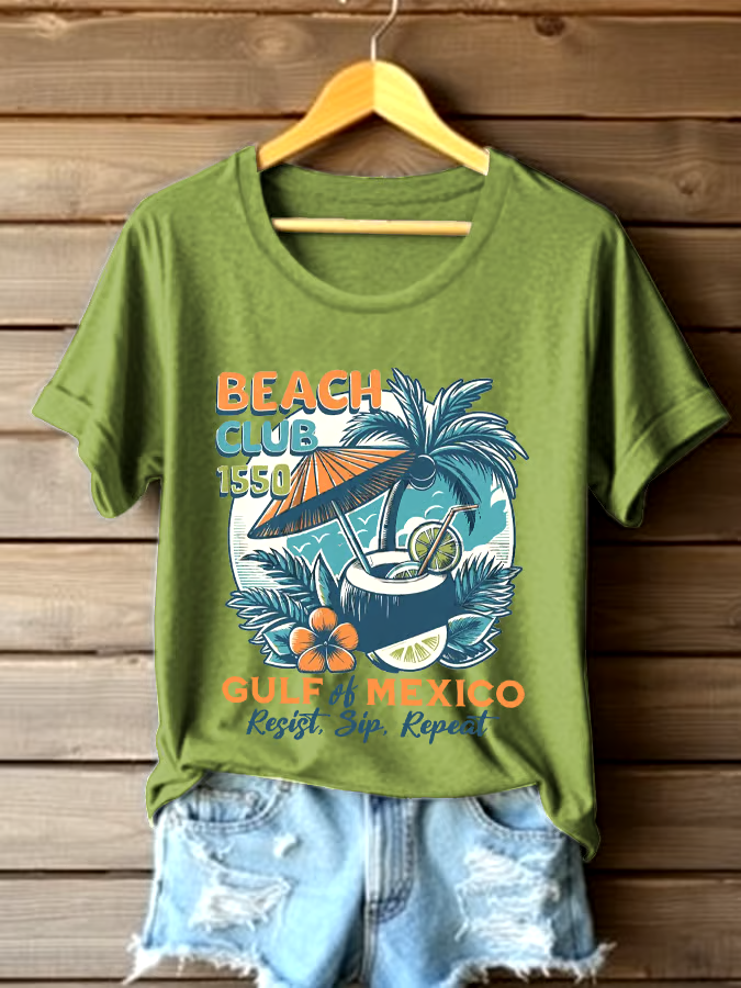 🌊Buy 3 get 12% off丨Women's Gulf Of Mexico Printed Round Neck T-shirt