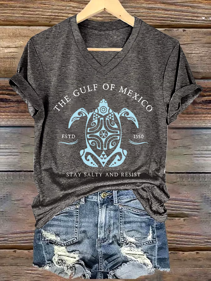 🌊Buy 3 get 12% off丨Women's Gulf Of Mexico Printed V Neck T-Shirt