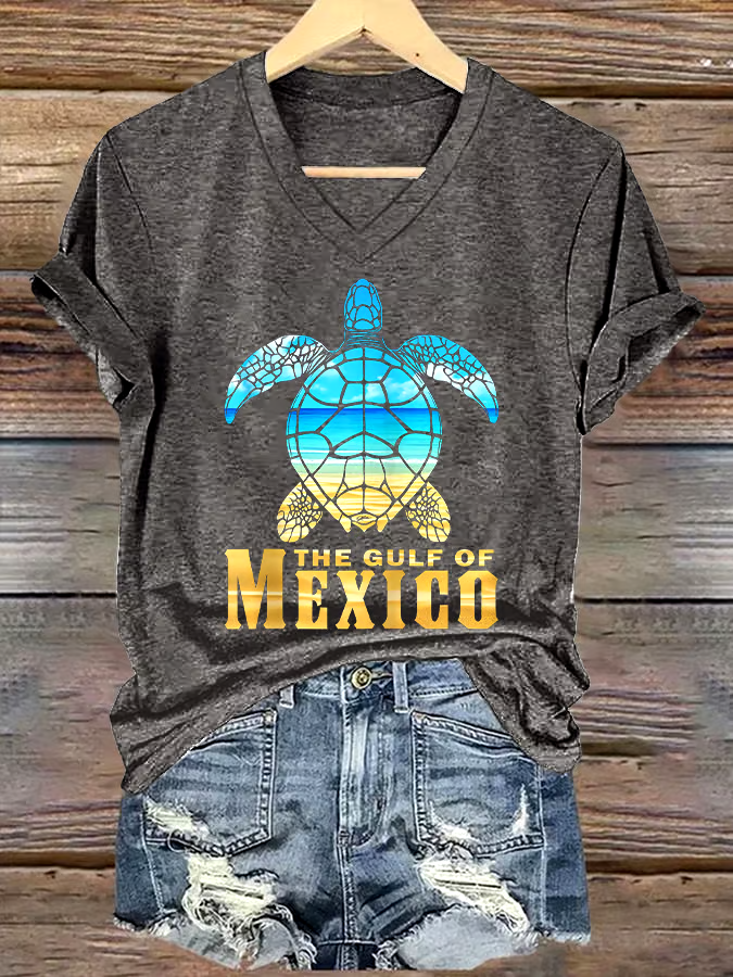 🌊Buy 3 get 12% off丨Women's Gulf Of Mexico Printed V Neck T-shirt