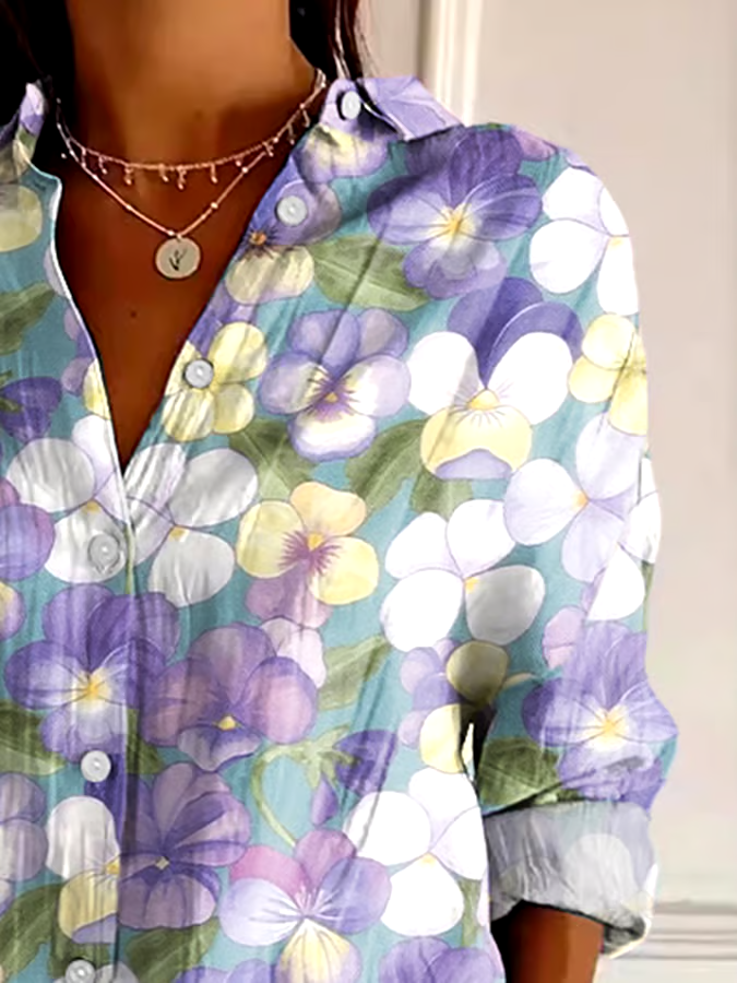 💜Buy 3 get 12% off丨Women's Art Purple Pansy Floral Print Shirt