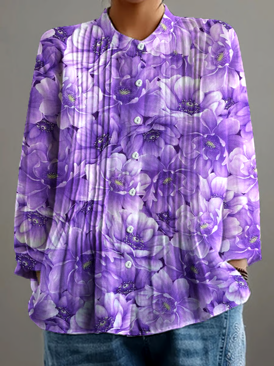 💜Buy 3 get 12% off丨Women's Retro Alzheimer's Awareness Floral Art Print Casual Shirt